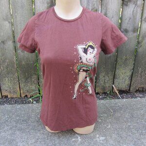 vintage sailor jerry style pinup girl tattoo shirt Lucky-13 size M (CL313)